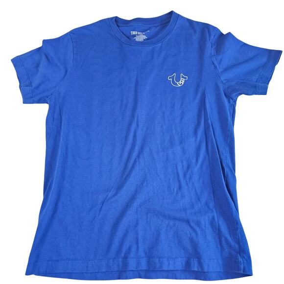 Men's True Religion Buddha & Horseshoe Logo T-Shirt Blue Short Sleeve Medium - Picture 1 of 6